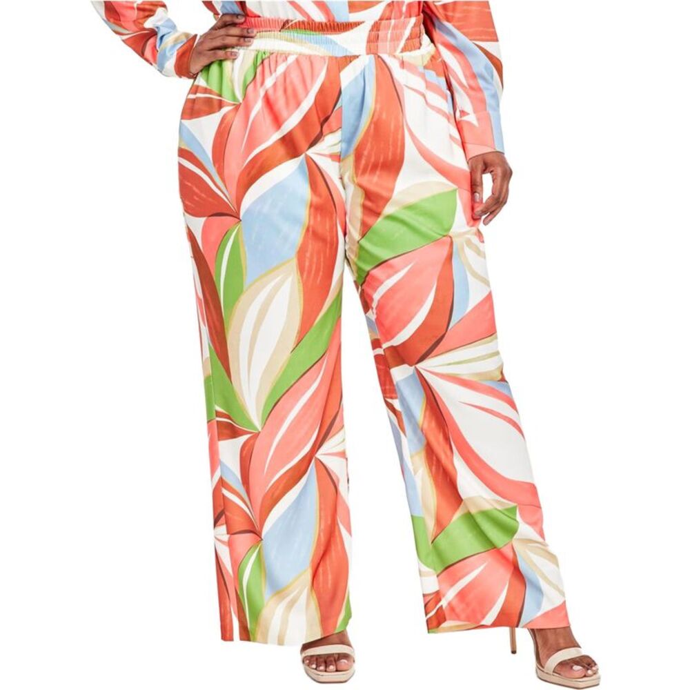 Nina Parker Womens Plus Size Tropical Print Casual Trouser Pants, NWT